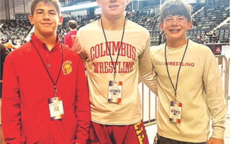 Titan Wrestlers Blaze Bowman, Chase Pelt, and Cam Carter were part of the Titan Team that participated in the Kansas State Freestyle/Greco Wrestling in Topeka early in May. They all finished in the top five at the bestof- the-best tournament. Chase qualified for the national in Fargo in July. Briggs qualified for the elementary national duals in Elkhorn, Neb., June 6-7. Courtesy photo.