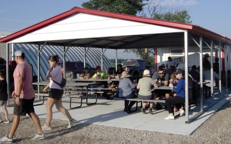 A new building has been erected at the Oswego Airport, located 10 miles west of Columbus The new construction includes rest room facilities and a covered building for meetings. The building was used recently where breakfast and lunch was served for the annual fly-in.