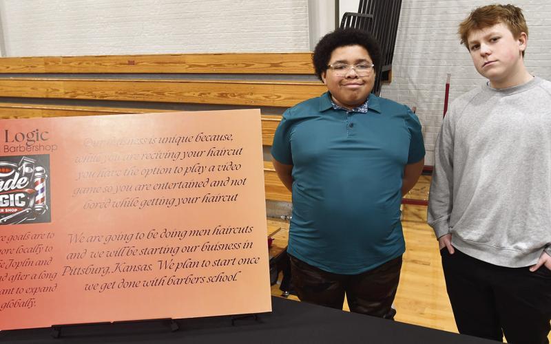 The annual Cherokee County Youth Entrepreneurship Fair was held March 5 at Baxter Springs High School. Students from Columbus, Baxter Springs, Riverton and Galena attended the event. Columbus High School students Jeremiah Palmer and Kash Spear entered their business, Fade Logic, 2k Based Barbershop.