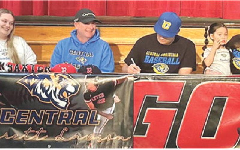 Lion Senior, Jarrett Lawson, has signed a National Letter of Intent to play baseball for Central Christian College in McPherson this fall. Jenna Lawson, William Lawson, Ke’leni and Shanna Lawson were present with Jarrett (center) on his signing day in February.