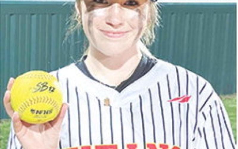 Kensley Blackledge, freshman, earned two RBIs in the fifth inning to extend the Lady Titan lead over the Lady Lions with her first career home run in the 11-2 Columbus win in Baxter Springs, Monday. Courtesy photo.