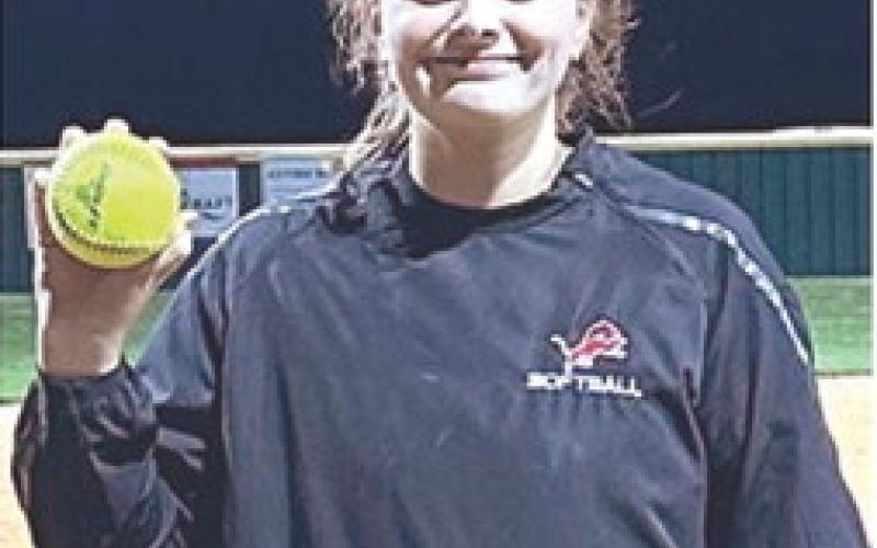 Baxter Springs hitter, Emily Schoon picked up her fifth home run of the season with a solo shot to lead off the fourth inning of the, 2-11, CNC League loss to Columbus, Monday night, at the Field of Dreams. Courtesy photo.