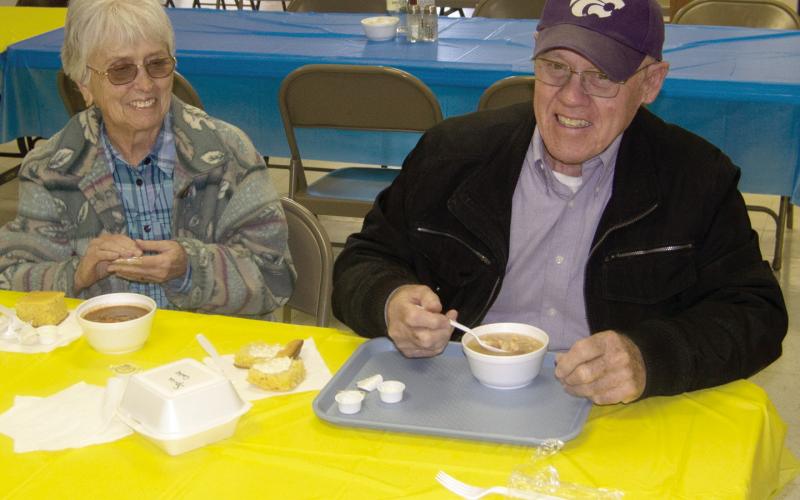 The annual Columbus Lions Club Bean and Soup Feed is always well attended. Helen and Kenneth Kelley were among the diners at St. Rose Parish Hall. Beans and homemade cornbread always hit the spot with area residents.