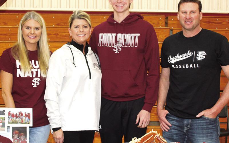 Titan Senior Kolt Ungeheuer, signed a National Letter of Intent to continue his baseball career with the Fort Scott Greyhounds. In recognition of National Signing Day, the first Wednesday of February, a ceremony was held Monday at the CUHS Gymnasium for seven Titans extending their careers to the college level. Kolt’s signing was witnessed by sister, Kamryn and his parents, Kathi and Kolby Ungeheuer.