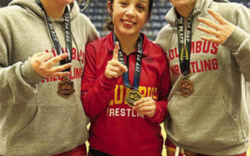 Lady Titan Junior, Brooklyn Collingsworth placed fourth, Hannah Noel, sophomore, placed first, and Tatum Kirk, sophomore, placed fourth, in the Bentonville West Invitational, Friday. Courtesy photo.