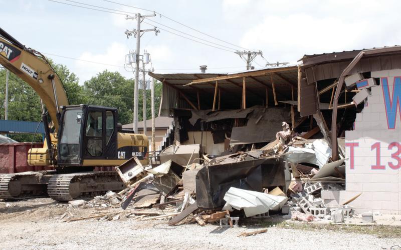 The earlier stages of demoliton of the VFW building show remnants of the post’s name on the remaining wall. The lot is now empty and will used as a parking lot for Park Elementary School.
