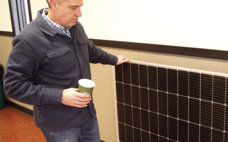 Barry Mathett had a large size solar panel to demonstrate the construction quality. Matchett represented Clearway Energy. Erin Lynch, Project Manager for One Energy Renewables, was at the Cherokee County Commission meeting on Monday, then visited with some of the Baxter Springs council members in the afternoon.