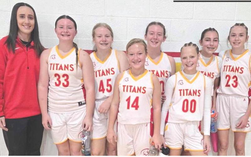 The Columbus Junior High Seventh Grade Lady Titans took first place in the Columbus Jamboree at the Central School Gymnasium, Saturday. The Lady Titans started the day with a win over the Northeast B Team, 28-5 and closed out the day with a win over New Heights Christian School, 34-2. The seventh grade team is coached by former Lady Titan stand out, Macy Gray. Team members are Gracie Stanley, Lydia Wilkins, Lexi Webb, Temperance Goff, Piper Hill, Kip Saporito, and Sammi Ohmart. Courtesy photo.