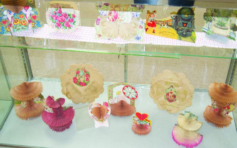 The Museum’s collections include a large number of Valentine’s donated to the museum by Al Storey a local news reporter. His collection is displayed in the glass display cases throughout the museum.