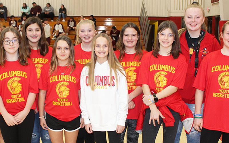 The Lady Titan sixth grade Columbus Recreation Basketball Team was introduced during the Columbus varsity girls game with St. Paul. The team is coached by Jade Fouts. Columbus has two weeks left in their season.