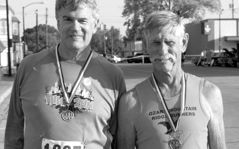 In the male over 60 age division Russ Ritchart, Carthage, Missouri (left) finished first with a time of 27:30 in the Columbus 5K run. Finishing second in the age division was Kendall Payne with a time of 36:45.