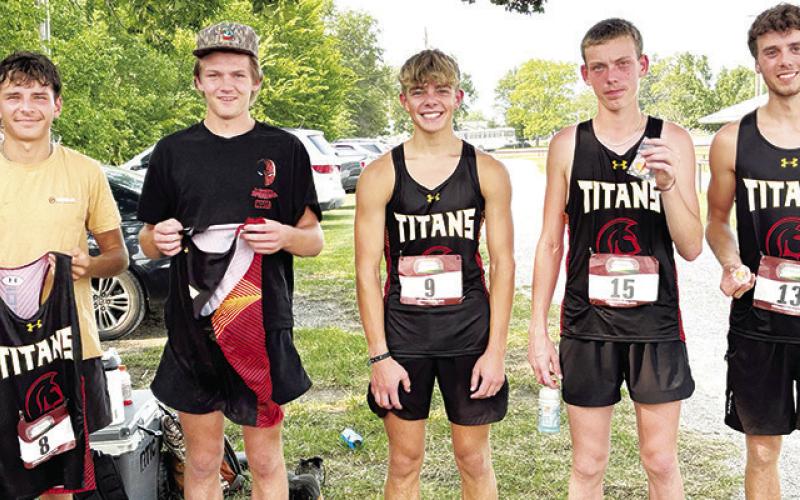 The Columbus Titan Cross Country Team began their season with a third place finish at Haley’s Run, a meet hosted by Labette County High School in Altamont, Thursday. Team members are juniors, Drake Laurance, Dane Merrick, Easton Long, Carter Woodcock, and Levi Simpson. Complete coverage on page 7 of today’s edition of the News-Report. Courtesy photo.