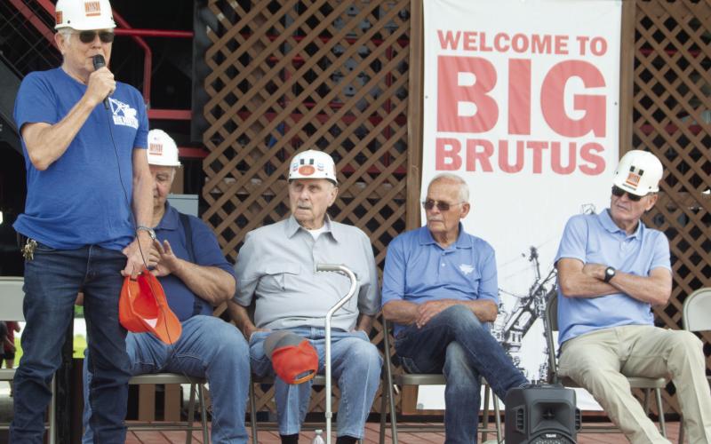 Larry Spahn one of the five pioneer coal miners who worked for P &amp;amp; M during the time Big Brutus was in operation who told the crowd of the mining industry. Those seated were Dave Kimery, Carmon Boccia, Jim Levell and Louis Kalm.