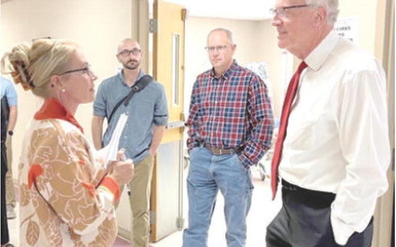 Senator Moran toured Columbus Mercy Hospital with CEO Angie Saporito and community leaders including City Administrator Jake Letner, County Economic Development Director Dale Helwig and Senator Moran. They toured the emergency department, radiology and the newer infusion center so Senator Moran could see a critical access hospital working to ensure patients receive the care they need in their hometown.