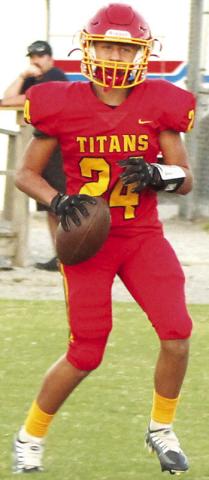 Titan Freshman, Jayden Rodriguez, caught one touchdown pass and three, two-point conversions in the 30-24, Columbus win over Galena in the junior varsity game, Monday.