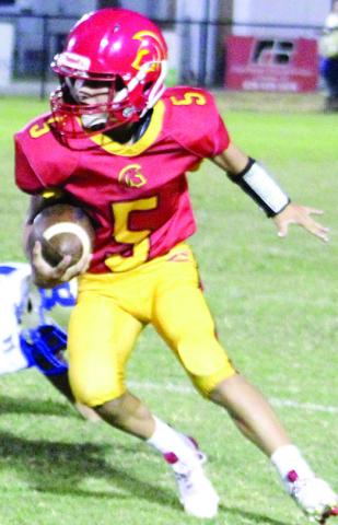 Blaze Bowman rushed for two touchdowns and passed for one in the Junior High Titans Seventh Grade shutout over Riverton, 22-0, Thursday at Titan Stadium.