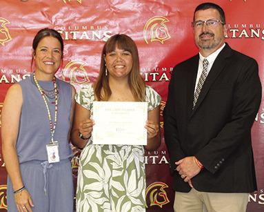 Katelyn Draeger received the $500 Class of 1986 Friendship Scholarship and the Charles and Jane Maxwell Memorial Scholarship for $750 (renewable for four years) during the May 15 Senior Assembly at the Columbus Unified High School Gymnasium. CACF Board Member, Kelly Walters and USD 493 Superintendent Dan Grundy presented the awards.