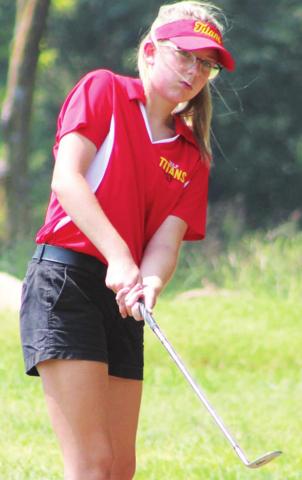 Lady Titan Reese Grundy, placed fifth at the Frontenac/Colgan Invitational in Pittsburg, Monday. The Lady Titans placed second in team standings behind St. Mary’s-Colgan on the 18-hole, Crestwood course.