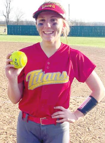 Lady Titan Sophomore, Katie Simpson hit the first home run of the season for Columbus, Monday in Altamont. Katie’s three-run blast over the center field fence helped the visitors to a 12-0 shutout over their host Lady Grizzly Squad. Courtesy Photo.