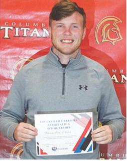 Brandon Stice received the Truckload Carriers Association Scholarship in the amount of $2,725 from during the 2025 Senior Assembly at the Columbus Unified High School Gymnasium, May 16.