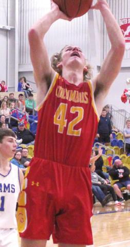 Titan Junior, Seth Stover, scored 15 points in the 46- 45, win over the Rams at Riverton, Friday.