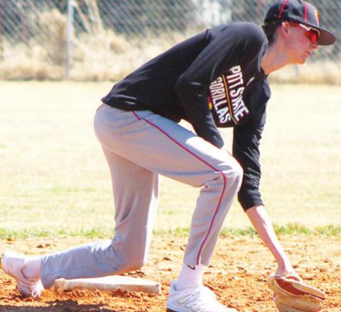 Titan Junior, Kolt Ungeheuer, makes a play from short stop during the Wednesday practice at Bomber Field. The 2021 All-CNC League Second Team selection led the team in RBI’s with 23 and a .403 batting average.