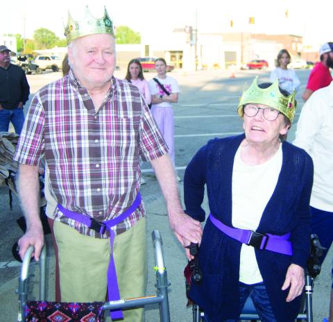 Mr. Columbus Ivan Queen was crowned Friday evening on the County Courthouse steps along with Mrs. Columbus Donna “Dee” Buffalo. Both are residents at Medicalodges and are honored to be selected and to be a part of the festivities. Both are military veterans, he was in the service for eight years. She was in the armed services for three years.