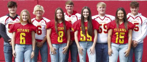 The Columbus Unified High School Homecoming candidates and their senior escorts were announced, recently. The 2022 Homecoming Queen and her court will be crowned during ceremonies prior to the homecoming game against Frontenac, Friday, at Titan Stadium. Senior queen candidates are front row: Addison Saporito, Aubree Saporito, Faith Henry, and Jailyn Rodriguez. Back row escorts for the 2021 queen and 2022 candidates are: Rydge Delmont, Cade Saporito, Landin Midgett, Jake Eddington, and Kayden Cox.