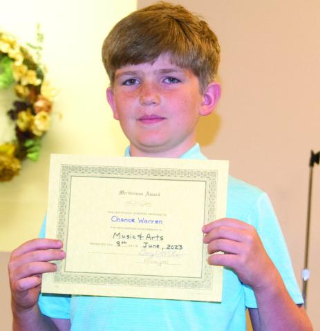 Chance Warren was recognized for his achievements in Junior Music and Arts and Junior High Track at the recent awards ceremony at Life Christian School.