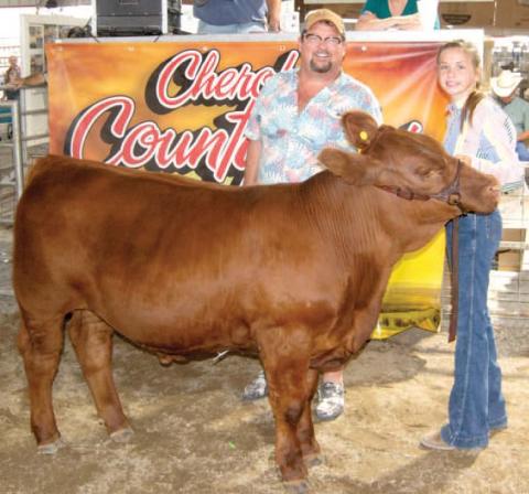 Shamrock 4-H Club member Samantha Ohmart, daughter of Bub and Angel Tate, of rural Columbus received a premium of $2,900 for her Grand Champion Feeder Calf from Dr. Robert Herron Regional Dentistry. This is the 35th year Dr. Herron has purchased a Grand Champion at the premium auction. There were 12 feeder calves in the sale which brought $15.000 in total premium bids.