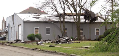 The Pro Ice building roof was blown off across the street from the Baptist Church in Baxter Springs as well as damage to the downtown buildings on Military Avenue.