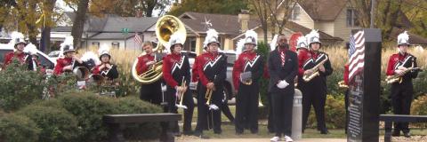 Baxter Springs Band members, under the direction of Louis Morgan, performed the marches for each branch of the United States Military at the Veterans Program Saturday.