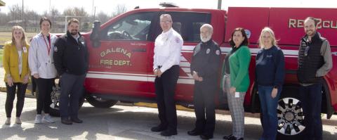 The Bill Hall Memorial Foundation has been established using the Columbus Community Foundation as an umbrella 501-3c non-profit foundation. The Bill Hall Foundation is being established to help with the needs of small rural fire departments. The foundation will begin fundraising will begin with an announcement at Galena Days. Pictured are Angie Saporito, Kelly Walters, Matt Case, Galena Fire Chief Steve Hall, Galena firefighter Danny Pence, Jennifer Thompson, Janet Graham and Ivy Crossland.