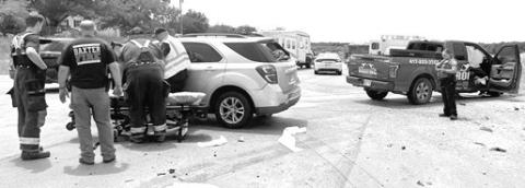 Just after 2 p.m. Tuesday, May 28, emergency personnel were dispatched to the area of 5 Mile Avenue and Highway 166, east of Baxter Springs. The preliminary investigation indicates a 2016 Chevy Equinox driven by Shirley Eiland pulled out in front of a 2016 Ford F-150 driven by Bradley Harris, when the two vehicles collided. Both Eiland and Harris were transported by Cherokee County Emergency Medical Services to Joplin Hospitals for non-life threatening injuries. Courtesy photo.