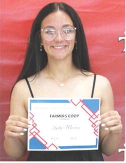 Katy Mooney received the Farmer’s COOP Scholarship in the amount of $500 during the 2025 Senior Assembly held at the Columbus Unified High School Gymnasium, May 16.