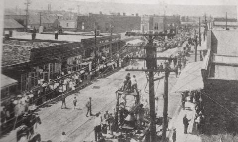 Citizens of Weir have always been community minded. Gathering to celebrate special events and socializing with each other has been a priority. This scene from a Labor Day celebration shows a large crowd gathered to enjoy the festivities.
