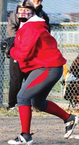 Madisen Rand, Lady Titan Freshman, made the play at first and is ready to return the ball to the pitcher in Columbus Junior Varsity action against Labette County on Rockette Field. Madisen and Lady Titans took down the Lady Lions, Tuesday, in a double header sweep.