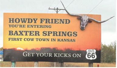 New welcome to Baxter Springs signs are being installed at the entrances to the city in preparation for the Route 66 centennial. The new signs feature the large steer recognizing Baxter’s being the first Cowtown In Kansas.