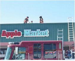 Emergency crews responded to Apple Market in Columbus for a report of a commercial fire alarm. Initial investigation indicates the motor in one of the air conditioning units seized. This caused the unit to overheat and produce smoke that filtered through the vent system. Courtesy photo.
