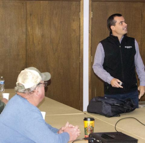 Bruno Pedreira spoke at the County Agronomy Breakfast about residual nitrate left on fields by the corn crop not making last year.