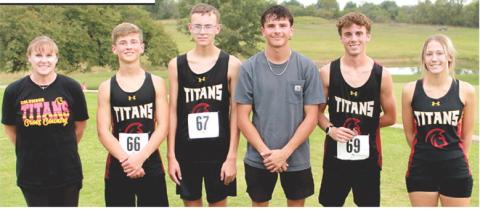 Titan Cross Country Head Coach Amanda Stickland and the Columbus Team hosted their invitational meet, Tuesday, at the Brush Creek Golf Course. Some members of the varsity team present for the photo were Eli Engelmen, freshman; Cooper Grundy, sophomore; Drake Laurance, senior; Levi Simpson, senior; and Cara Altis, senior. The team is scheduled to run at Independence, Thursday, in their final races before the CNC League Meet, October 15 at the Greenbush complex.