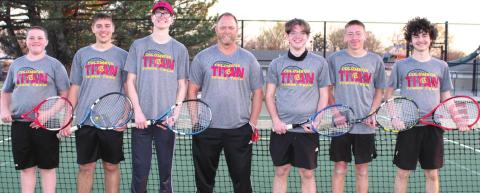 The Columbus Titan Tennis Team took top honors at the Independence Invitational Tournament, Monday. Seniors Tucker Peine and Preston Mullere swept the singles competition to secure the first win in over 20 years for the Titans. Members of the championship team are: Josh Shultz, Mullere, Peine, Coach Eric Napier, Asa Hulvey, Dylan Garrett and Gavin Benedict.