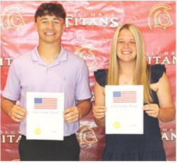 Titan Seniors Jayden Rodriguez and Morgan Richards were the receipents of the Citizenship Award during the 2026 Senior Assembly, May 15, at the CUHS Gymnasium. The award is presented to exemplary young citizens who have demonstrated a marked respect for country, assumed responsibility for improving school and community and has shown reverence for life. The award includes a $1,000 scholarship.