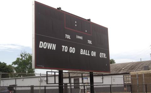 A new scoreboard will greet students at Columbus High school which opens for the first day of school on Wednesday. The new scoreboard was donated by Mercy Hospital and was made and installed by Vital Signs.