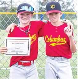 Lee Snow captured the Most Valuable Player Award in the Kansas Cal Ripken 12U State Baseball State Tournament, July 17, in Hillsboro. The Columbus Cal Ripken 12U All-Stars suffered a heart breaking 7-8 loss to Hillsboro in Game 2 of pool play. Kalvin Davenport received the WOW Award for the game. Courtesy photo.