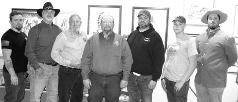 Members of the Sons of Confederate Veterans Pvt. Riley Crawford Camp meeting in Baxter Springs include Adjutant-Private Cole Hagebusch, 1st Lt. Commander Randy Barnett, Chaplain Rick Parmele and Commander Michael Freund. Adjutant Major Wes Franklin of the Thomas R. Livingston Camp, Keogan Franklin and Reese Barnett.