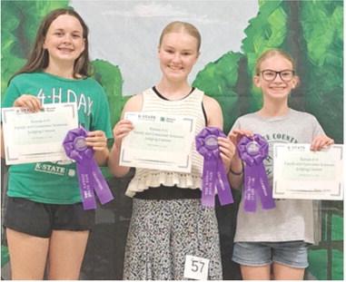 Hadley Holmes, Ryleigh Holmes and Reagan Holmes, members of the Cherokee County 4-H Family and Consumer Sciences (FCS) Intermediate Judging Team brought home top honors from their trip to the State competition. Courtesy photo.