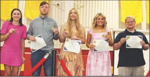 Seniors, Mallory Thompson, Brandon Stice, Anna Head, Kenadie Carter, and Maddox Ochsner were named to the Crawford-Neosho-Cherokee (CNC) League All-Academic Team during the Columbus Unified High School 2025 Senior Assembly, May 18, at the CUHS Gymnasium. The awards were presented by High School Principal, Dan Grundy.