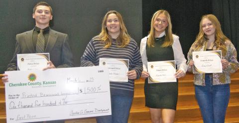 Baxter Springs sophomore Andrew Low placed first. Second place went to Riverton High School student Karlee Mcphail. Third place was won by Kassidy Kell, she also received the People’s Choice award. Fourth place went to another Riverton High School student Ginny Elliott.