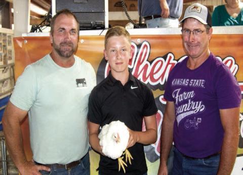 The grand champion poultry shown at the Cherokee County Fair by Lone Elm Beaver 4-H Club member Brayden Green received a premium bid of $700 from Stone Brothers Farm for the broiler. There were eight entries in the poultry sale and they received $3,800 in premiums.